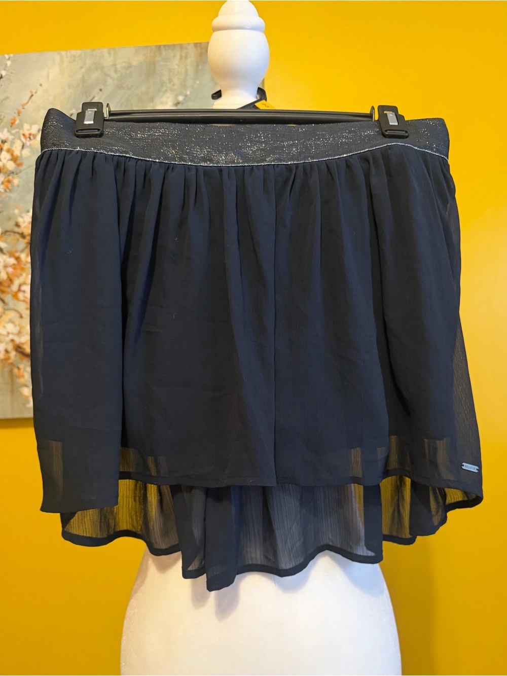 Hollister Navy Chiffon Mini Skirt with Sparkle Waistband